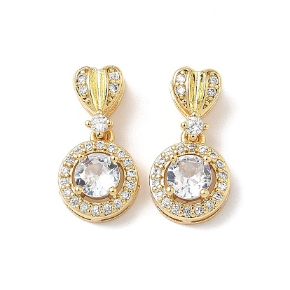 Латунный паве прозрачный кубический цирконий плоский круглый с подвесками в форме сердца, без кадмия и без свинца, долговечный, стойки покрытие