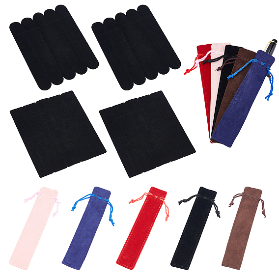 40Pcs Rectangle & Oval Velvet Pen Drawstring Bag, with Polyester Cord, for School Office Packaging Storage Supplies