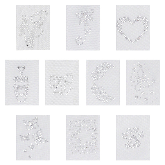 Iron on Decals, Middle East Rhinestone Transfers Patches, Hotfix Rhinestone Sheet, Mixed Shapes
