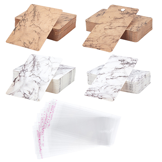 Necklace & Earring Display Cards, Rectangle with Marble Pattern Cardboard, OPP Cellophane Bags