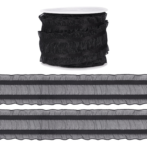 Polyester Lace Ribbon, Ruffled Lace Ribbon, for Gift Decoration, with 1Pc Plastic Spools