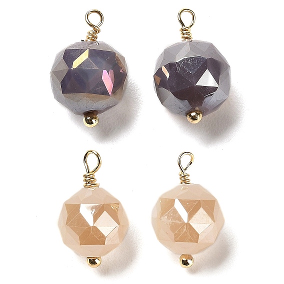 Стеклянные подвески, с покрытием стойки, петли из латуни с покрытием из настоящего золота 18k, граненые круглые подвески