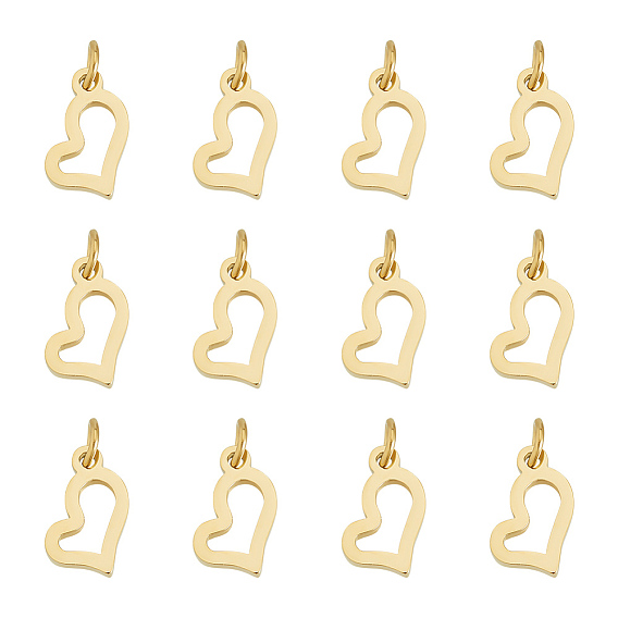 12шт ионное покрытие (IP) 304 подвески из нержавеющей стали, с целью перехода в кольце, лазерная резка, полый, сердце