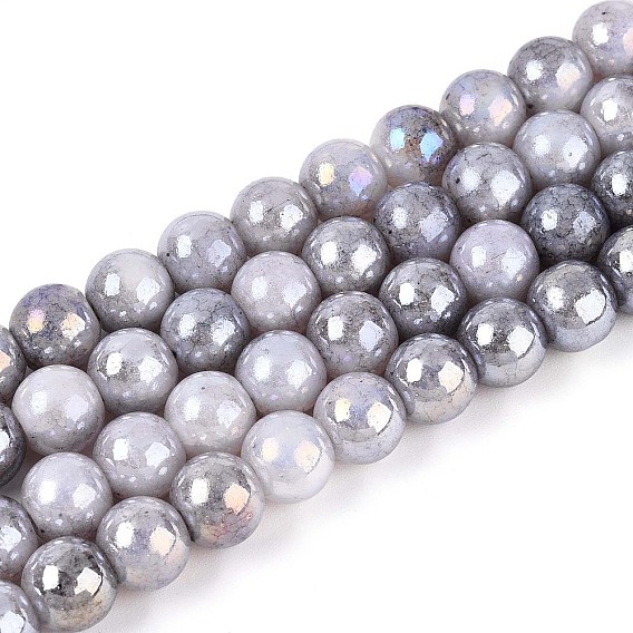 Гальванические непрозрачные стеклянные бусины, круглые, с покрытием AB цвета, два тона