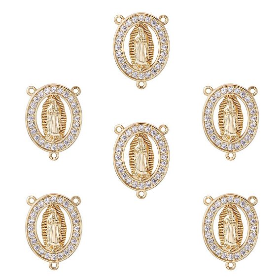 6 шт. латунь микро паве кубический цирконий люстра компоненты звенья, 3 Разъемы петли, центральная часть четок, долговечный, без кадмия и без свинца, овал с дамой Гваделупской