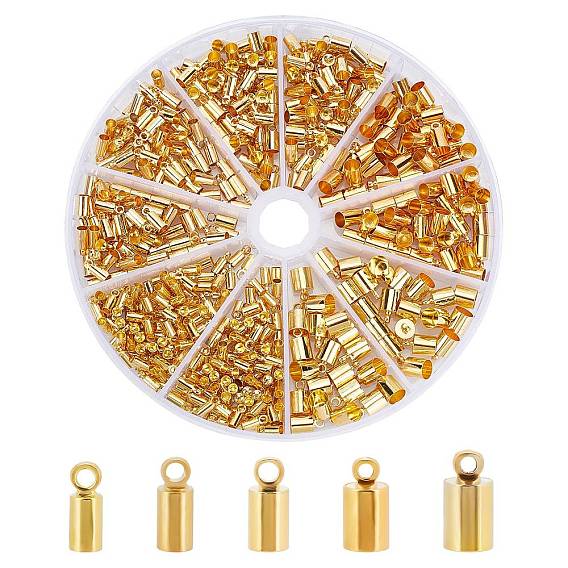 460Pcs 5 Style Brass Cord Ends, End Caps, Cadmium Free & Lead Free, Column
