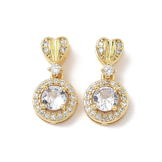 Латунный паве прозрачный кубический цирконий плоский круглый с подвесками в форме сердца, без кадмия и без свинца, долговечный, стойки покрытие