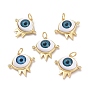 Brass Micro Pave Clear Cubic Zirconia Pendants, with Glass & Jump Rings, Evil Eye