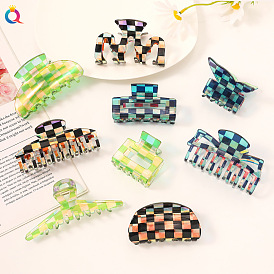 Retro Checkered Hair Clip for Updo with Colorful Shark Design