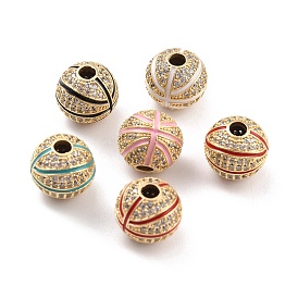 Настоящие 18 позолоченные латунные бусины из прозрачного кубического циркония с микропаве, с эмалью, без кадмия, без никеля и без свинца, баскетбол