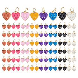 96 шт 8 цвета сплава эмаль подвески, с 304 кольцами из нержавеющей стали, сердце с улыбающимся лицом