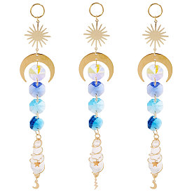 3шт. медная проволока, обернутая в пулю, стеклянная подвеска, украшение, с подвесками из нержавеющей стали в виде луны, звезд, молний и латунными бусинами
