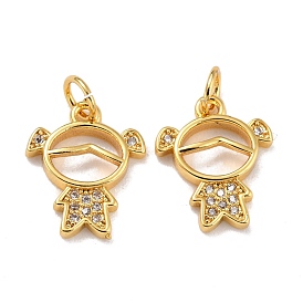 Brass Micro Pave Clear Cubic Zirconia Charms, with Jump Ring, Girl
