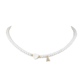 Ожерелья с подвесками из латуни микро-паве класса AAA с кубическим цирконием и буквами, Женские ожерелья из перламутрового стекла с жемчужными бусинами в форме сердца и круглой формы для выпечки