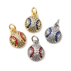 Стойки обшивки латунные подвески, с кубического циркония и эмали, бейсбол прелести, долговечный, без свинца и без кадмия, с целью перехода в кольце, настоящий 18k позолоченный/платиновый