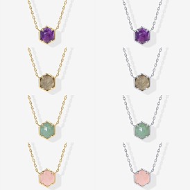 Латунные паве из натурального драгоценного камня шестиугольные подвески ожерелья для женщин