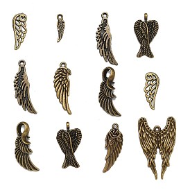 Tibetan Style Alloy Pendants, Wing, 16~55x5~30x2~4.5mm, Hole: 1~4mm