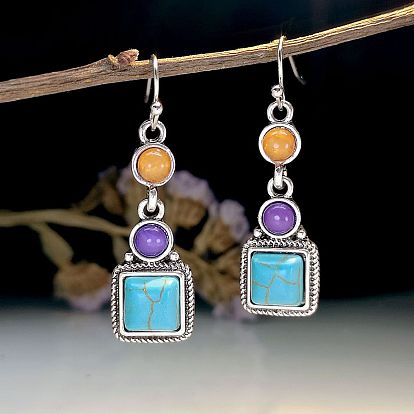 Rong Yu Retro Noble Southwest Gemstone Bridal Earrings Mixed Color Agate Amethyst Turquoise Earrings For Women