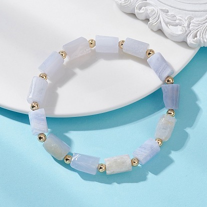 Натуральные браслеты из голубого кружевного агата с бусинами, эластичные, для женщин., колонка, с латунной бисера, реальный 18 k позолоченный