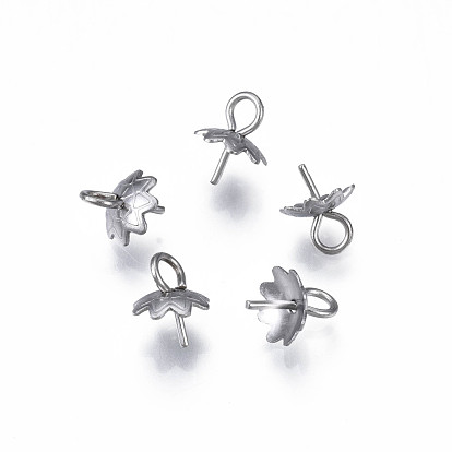 304 Stainless Steel Cup Peg Bails Pendants, For Half Drilled Beads, Flower