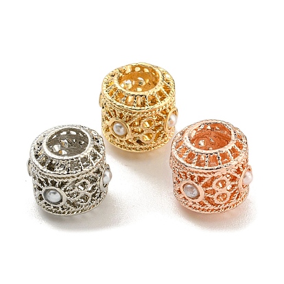 Стойки покрытие сплава европейские шарики, бусины с большим отверстием, с ABS имитации жемчуга, без кадмия, без никеля и без свинца, баррель