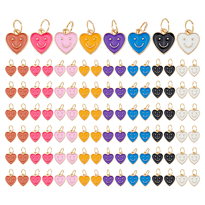 96 шт 8 цвета сплава эмаль подвески, с 304 кольцами из нержавеющей стали, сердце с улыбающимся лицом