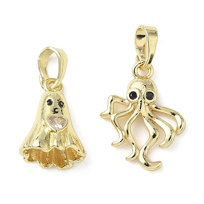 Подвески из латуни с микропаве из кубических цирконий на тему Хэллоуина, реальный 18 k позолоченный