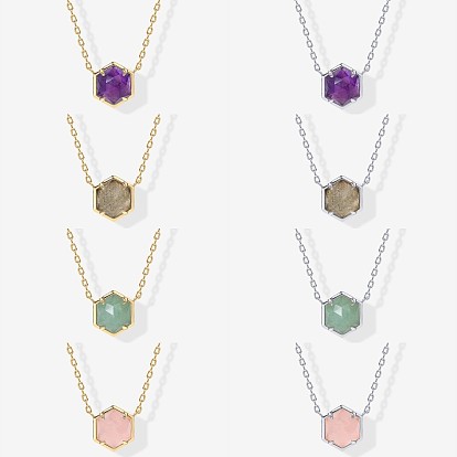 Латунные паве из натурального драгоценного камня шестиугольные подвески ожерелья для женщин