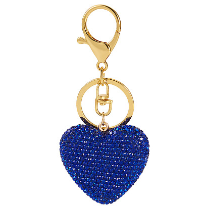 Брелки в форме сердца из полимерной глины со стразами ручной работы, с железными кольцами и застежками-карабинами, золотые