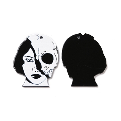 Halloween Printed Acrylic Pendants, Rose & Skull & Ghost Charms
