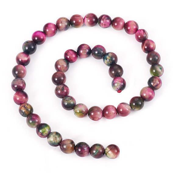 1 нити натуральных бусин тигрового глаза, окрашенная и подогревом, круглые