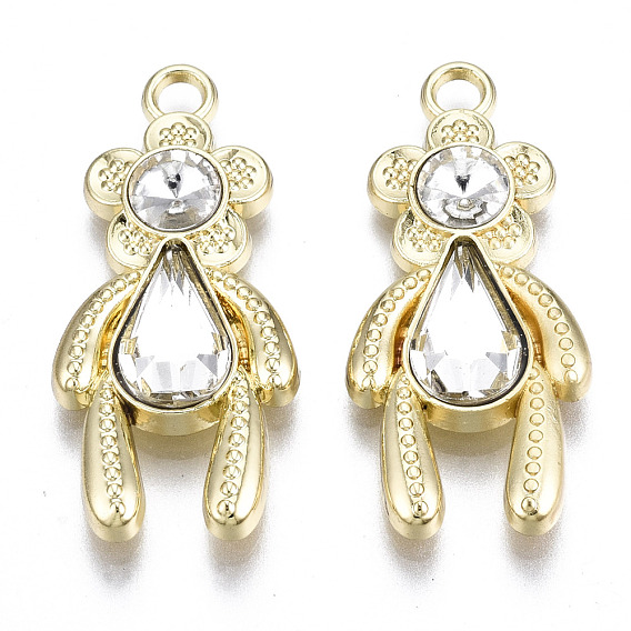 Rack Plating Alloy Pendants, with Glass, Cadmium Free & Lead Free, Bear