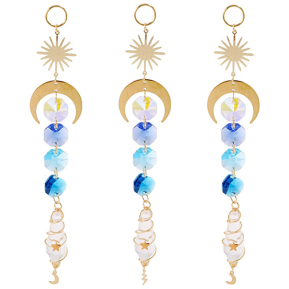 3шт. медная проволока, обернутая в пулю, стеклянная подвеска, украшение, с подвесками из нержавеющей стали в виде луны, звезд, молний и латунными бусинами