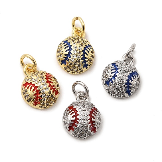 Стойки обшивки латунные подвески, с кубического циркония и эмали, бейсбол прелести, долговечный, без свинца и без кадмия, с целью перехода в кольце, настоящий 18k позолоченный/платиновый