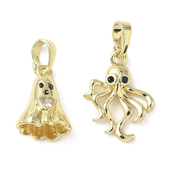 Подвески из латуни с микропаве из кубических цирконий на тему Хэллоуина, реальный 18 k позолоченный