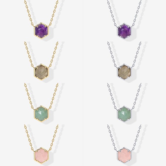 Латунные паве из натурального драгоценного камня шестиугольные подвески ожерелья для женщин