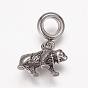 304 Stainless Steel European Dangle Charms, Large Hole Pendants, Bear