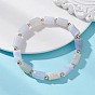 Натуральные браслеты из голубого кружевного агата с бусинами, эластичные, для женщин., колонка, с латунной бисера, реальный 18 k позолоченный