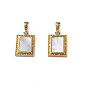 Brass Micro  Pave Clear Cubic Zirconia Pendants, with  Natural Shell, Real 18K Gold Plated, Nickel Free, Rectangle