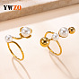 304 Stainless Steel Cuff Open Rings, with Imitation Pearl
