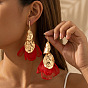 Alloy & Chiffon Stud Dangle Earrings, Oval