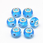 Handmade Evil Eye Lampwork European Beads, with Brass Double Cores, Large Hole Beads, Rondelle, Platinum