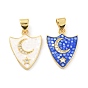 Natural Shell Pendants, with Clear Cubic Zirconia and Golden Brass Findings, Shield with Star and Moon