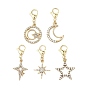 5 шт. подвесные украшения из сплава со стразами в виде звезд и луны, с 304 из нержавеющей стали Lobster Claw застежками
