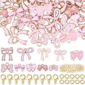 Наборы для изготовления ожерелий своими руками, включая подвески из сплава с узором в виде бантика и эмалью., Железные соединительные колечки, латунные скрепки, Карабин-лобстер из цинкового сплава