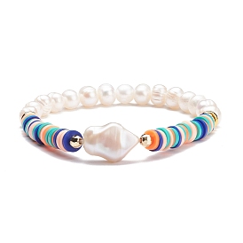 Bracelet extensible en perles naturelles avec perles heishi, bracelet preppy pour femme