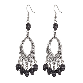 2 paires de boucles d'oreilles pendantes en laiton, avec crâne en turquoise synthétique et pendentifs en alliage, argent antique