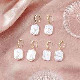 Серьги-подвески из латуни с натуральным пресноводным жемчугом, прямоугольные