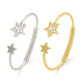 Bracelets à manchette ouverte en laiton pour femmes, pavé d'étoiles en zircone cubique transparente