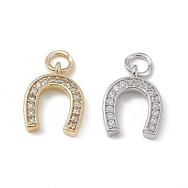 Brass Micro Pave Cubic Zirconia Charms, with Jump Ring, Horseshoe Charm